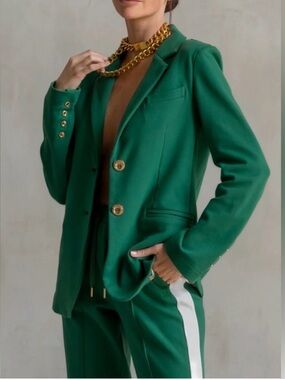 Care Tucker Morrison Blazer Interlock Cotton Ivy Green Gold Buttons Size M (6-8)